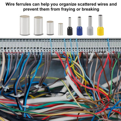 400 Piece Wire Ferrule Terminal Kit With Silver Plated Copper Ferrules Crimp Connectors and wires in electrical panel