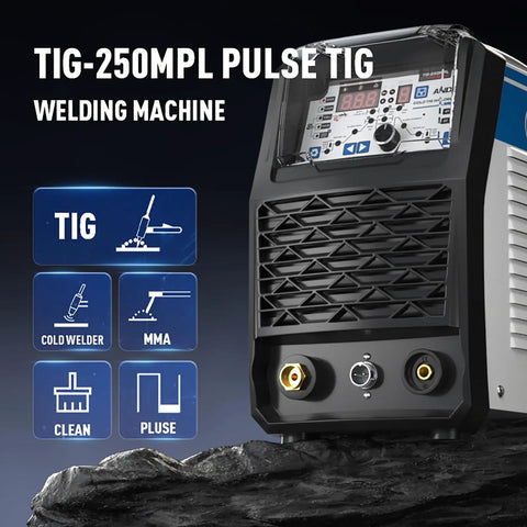 Multifunction TIG Welder With Cold Welding Capabilities And Pulse Mode For Fast Clean Welds Hot And Cold TIG Options Minimal Spatter And Deformation Pro Grade No Fuss DIY Or Professional Metalwork TIG-250MPL front view with controls