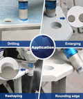 Diamond finger milling bit, 1-3/8 in dia, 5/8-11 thread, blue tool for drilling holes in porcelain and ceramic.