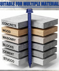 200 Piece Blue Hex Concrete Screw Anchors 1/4 X 3-1/4 Inch PTFE Carbon Steel in different material layers.
