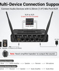 Back view of wireless microphone system receiver with multi-device connection support and 6.35mm ports
