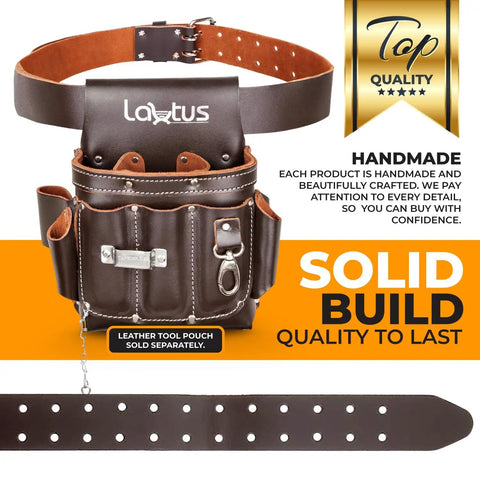 Heavy Duty Leather Tool Belt for Carpenters and Electricians, 2-Inch Wide Top-Grain Oil-Tanned Leather With Double Prong Buckle shown