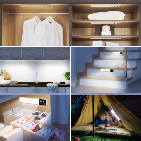 Motion Sensor Closet Lights With LCD Display 40 LED Rechargeable Dimmable Battery Operated Cabinet Lights Ideal For Wardrobe