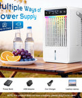 Portable 1500ml Tank Mini Evaporative Air Cooler With Remote And 2 To 10H Timer 5 Speeds Personal AC Fan on wooden table.