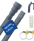 3.2 Ft Washing Machine Drain Hose Extension Kit With Flexible Corrugated Hose, clamps, adapter, and U bend holder visible