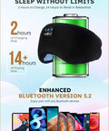 Bluetooth Sleep Headband With Built-In HD Speakers And Eye Mask, wireless earbuds, black fabric, Bluetooth 5.2, devices shown