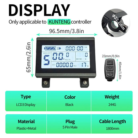 KT LCD3 Electric Bike Display 24V 36V 48V Waterproof Plug KT Controller Compatible Retrofit Kit Accessory For Clear Readouts Easy Install Durable Screen For E Bikes And Pedal Assist