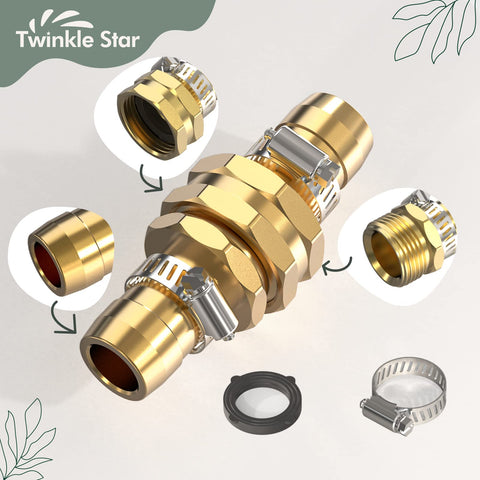 Garden Hose Repair Kit With Clamps Six Piece Set Male And Female Connectors For Three Quarter Inch Or Five Eighth Inch Hoses