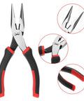 Pro Level Needle Nose Pliers Built Like A Tank With Tempered Steel Jaws For Tight Squeeze Tasks, red rubberized grip handle.