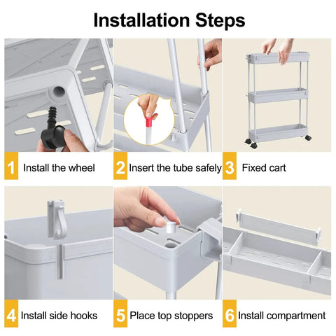 Installation steps for Slim 4 Tier Storage Cart, Rolling Utility Organizer, gray