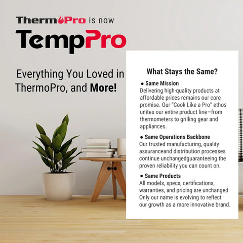 Image of a rebranding announcement with a potted plant on a wooden table and a text box describing TempPro's mission and operations.