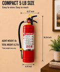 Totally Bulletproof 5 Lb Abc Dry Chemical Fire Extinguisher 2 Pack with size dimensions on wall, showing compact 5 lb design and instruction details.