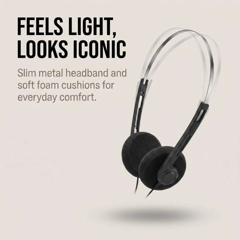 Retro On Ear Wired Headphones Two Pack Featuring Lightweight Portable Comfort And Smooth Adjustable Headband, slim design with metal headband and soft pads.