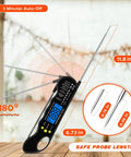 Fast Digital Meat Thermometer With Magnetic Backlight Waterproof Design for Cooking, displaying probe lengths and angles