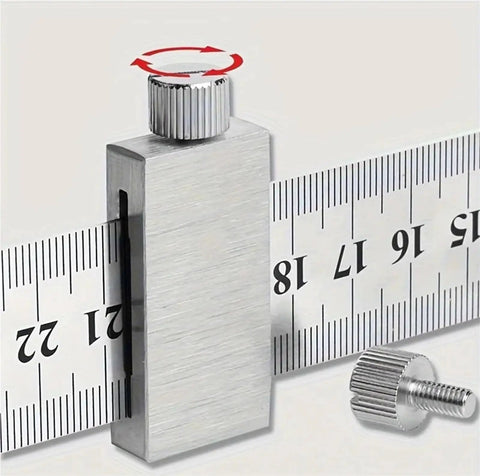 Precision Thickness Calibration Block Set Four Piece Woodworking Stop Guide with adjustable knob and metal ruler.