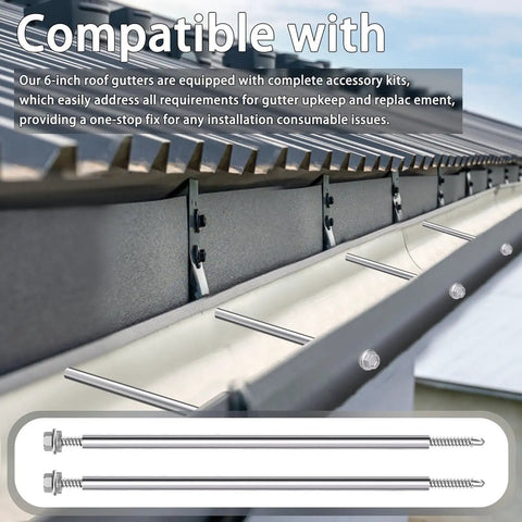 30 Pack 8 Inch Stainless Steel Gutter Screws With 304 Stainless Sleeves For 6 Inch Gutters in use, securing metal gutters.