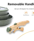 Detachable-Handle 10 Piece Camping Cookware Set Nonstick Induction Pots And Pans Green Granite RV handle detail
