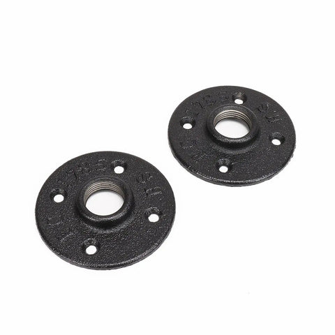 Straight Up Heavy Duty Black Pipe Flange Fitting Set For Wall Mount Towel Bar, Vintage Rustic Farmhouse Decor, Built Like A Tank Malleable Iron DIY Threaded Holder, 2 Pack. Black iron flanges with threaded holes.