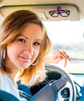 Driver with car visor sunglasses clip holding glasses, Ten Piece Car Visor Sunglasses Clips Set For Sun Visor Eyewear Holder Colorful.