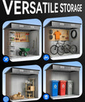 Interior views of 6x4Ft Outdoor Storage Shed Waterproof Metal Garden Shed With Lockable Sliding Door for versatile organization.