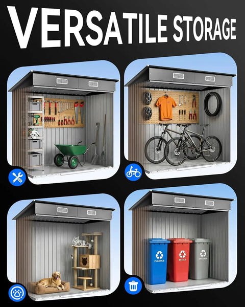 Interior views of 6x4Ft Outdoor Storage Shed Waterproof Metal Garden Shed With Lockable Sliding Door for versatile organization.