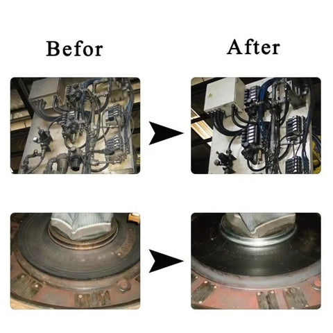 Before and after cleaning comparison using Industrial Grade Dry Ice Blaster With CO2 Cleaning System for machinery.