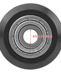 Close-up of V Groove Wheel Set, 5mm Bore, 625 Bearing, Delrin Plastic, showing measurement for 3D Printer CNC Pulley Accessories.