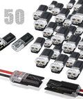 50-pack Double Wire Plug In Connector With Locking Buckle No Tools Needed Quick Clip Fasteners for strip lights and DIY projects.