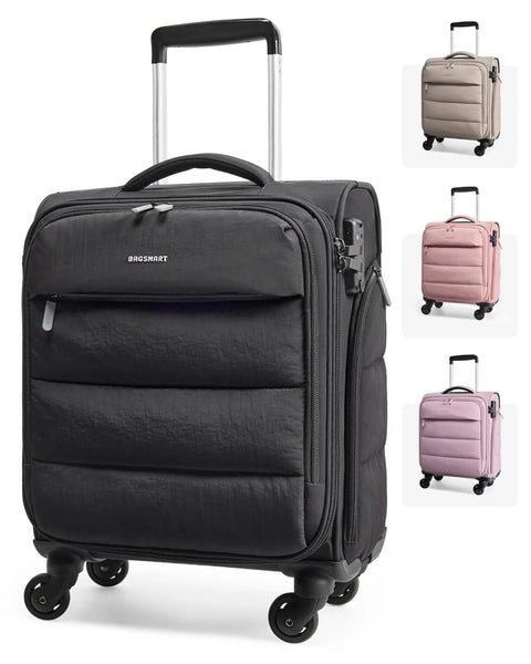 Black Underseat Carry On Luggage With Wheels Lightweight Soft Travel Bag With PVC Wet Dry Pockets Personal Item Suitcase