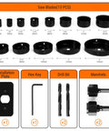 19-Piece Hole Saw Kit With 3/4 To 6 Inch Hole Saws, 13 Blades, 2 Mandrels, 2 Drill Bits, Installation Plate And Hex Key