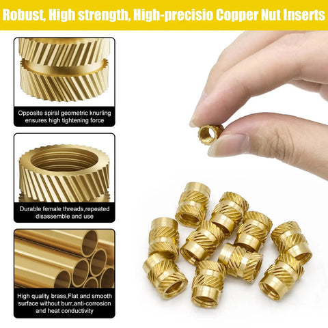410 Pieces Threaded Inserts Kit For 3D Printing With M2, M2.5, M3, M4, M5, And M6 Sizes, Brass Knurled Nuts, heat insertion display