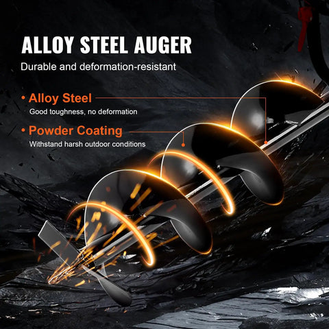 Alloy steel auger illustration for Gas Powered Post Hole Digger With 43cc Engine And 8 Inch Auger Bit, 30 Inch Alloy Shaft.