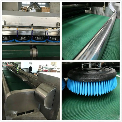 Professional Automatic Industrial Washer Dryer That Kills Stubborn Carpet Dirt Without A Sweat And Delivers Serious Bang For Your Buck While Keeping Commercial Floors Looking Spotless Under Heavy Daily Wear close-up of cleaning brushes and conveyor system.