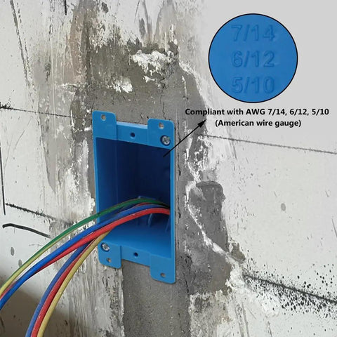 Old Work Electrical Box For Switches, 1-Gang Deep PVC Outlet Box, installed in wall with wires, ETL Listed, Fire Rated Two Hours