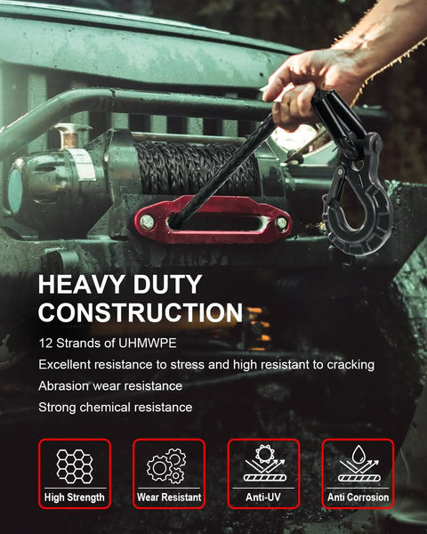 Beefy Heavy Duty Synthetic Winch Rope Three Eighths Inch By Ninety Two Feet 25500 Lbs Break Strength Braided UHMWPE Gray For Off Road Jeeps ATVs UTVs And Trucks Under Eight Thousand Five Hundred Lbs. on winch drum