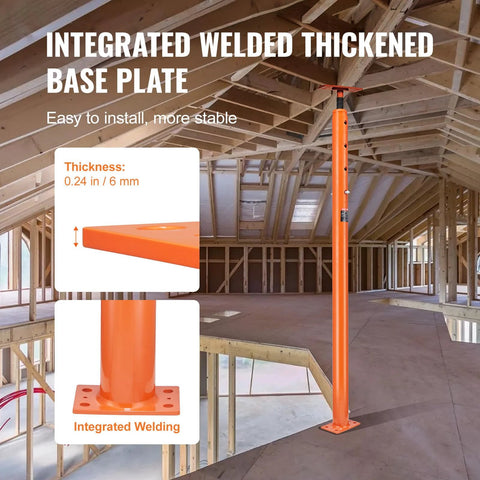VEVOR house floor jack post with base plate; orange steel telescoping column installed in basement, 53-93 in height, 18000 lb capacity