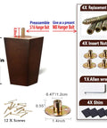 Beefy 4 Inch Wood Furniture Legs Set Of 4 In Square Brown Finish With Five Sixteenth Inch And M8 Bolts For Wide Compatibility