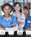 Healthcare professionals wearing Anti-Fog Safety Goggles For Lab Use With ANSI Z87.1 Rating, Adjustable Fit Over Glasses Design.