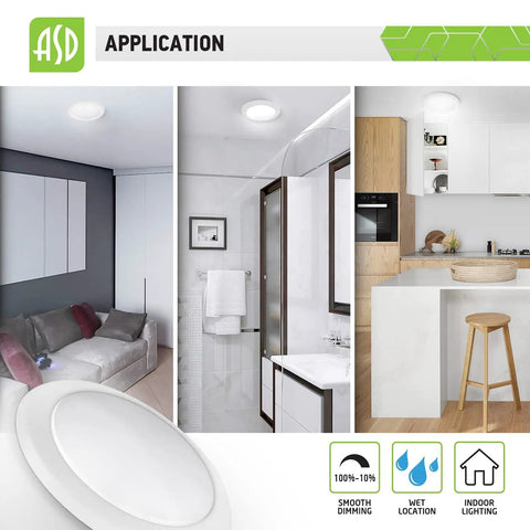 Low Profile Flush Mount Ceiling Light 9.5 Inch 20W 1500 Lumens CRI 90 4000K Cool White Dimmable LED Disk Lights in kitchen, bathroom, and living room applications.