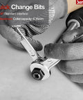 Close-up of a wrench adjusting the collet on a Six Inch Extra Long Extension Electric Die Grinder With Quarter Inch Collet Variable Speed Corded Power Tool for metal grinding