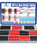 Heat Shrink Tubing Kit With Adhesive Lined Marine Resistant Pro Grade Three To One Shrink Ratio Six Size Set In DIY Ready Storage Case Black And Red 100 Pieces
