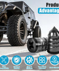 Close-up of 90 Piece Tire Repair Kit with Three Sizes Screws and Rubber Nails for cars and trucks with text highlighting advantages.