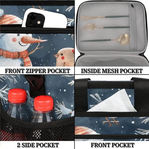Insulated Picnic Backpack Lunch Box for Outdoors with front zipper, inside mesh, two side pockets, winter design