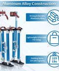 Adjustable Drywall Stilts 24 To 40 Inches With Lightweight Aluminum Frame And Knee Pad Protection Dope Durable Go-To Painting Tool For Painting Finishing And Cleaning Blue, showing strong aluminum alloy construction highlights.