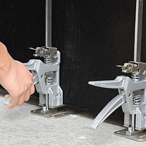 Rugged Carbon Steel Furniture Lifting Jack Adjustable Multi Purpose Cabinet Installer Hoist Heavy Duty Handheld Support Tool For Weekend Warriors And Pro Woodworking Jobs with hand adjusting jacks under cabinets.