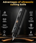 40kHz Ultrasonic Cutter Knife With OLED Display For Pro Grade Precision Cutting And Polishing In 3D Printing, Model Making, And DIY Projects, Four Modes, Stable Power, Works On Plastic, Resin, Wood, Leather, Includes 50 Replacement Blades; black aluminum body