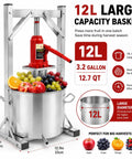 Heavy Duty Stainless Steel Hydraulic Fruit Press Juicer Squeezer Makes Juicing Apples Grapes Berries A Breeze For Homemade Cider Wine Cheese And Tinctures With Large Capacity Basket No Hassle High Pressure 12L press with apples and grapes