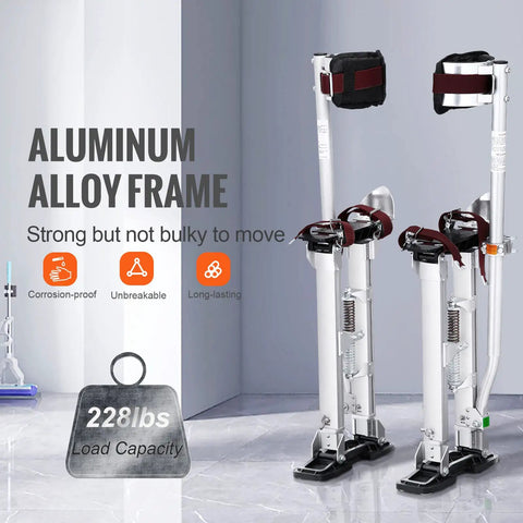 Adjustable Aluminum Drywall Stilts 18 To 30 Inch With Non Slip Grip For Sheetrock Painting Taping And Walking Includes Protective Knee Pads Beefy Durable Lightweight And Built For The Job Silver.