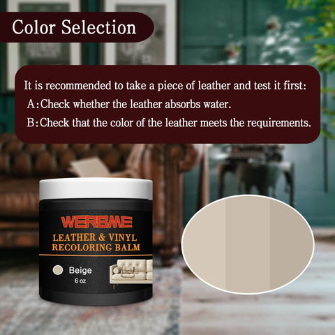 Leather Recoloring Balm And Color Restorer For Couches Car Seats And Shoes Multipurpose Dye And Paint Beige 6oz with color swatch