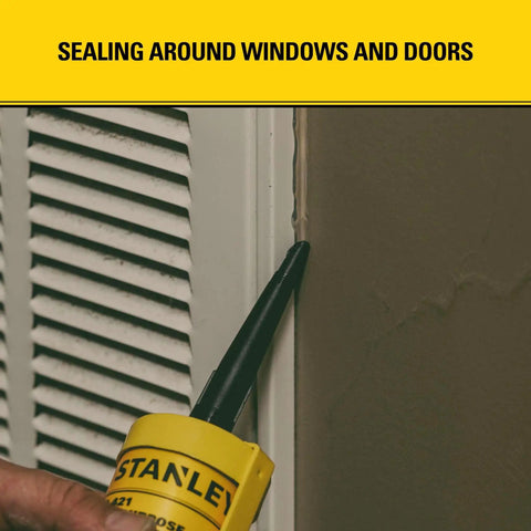 Applying All Purpose RTV Silicone Sealant 48 Tubes 10.1 Fl Oz Each Waterproof White Caulk around window frame